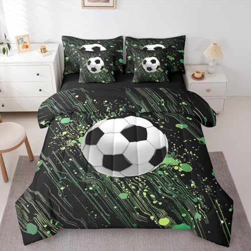 Erosebridal Soccer King Bedding Set - Football Bed in a Bag,Cool Sports Game Comforter Sets with Sheets, Hippie Graffiti Style 7 Pieces Bed Set Bedroom Decor