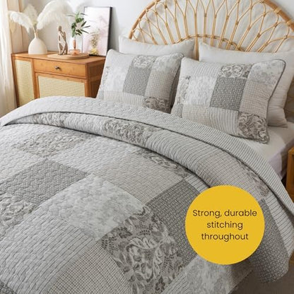 SLPR - Silver Linings Patchwork Gray Cotton Quilt Set, King with 2 Shams
