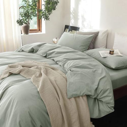 FOSSA Duvet Cover Set 100% Washed Cotton Linen Feel King