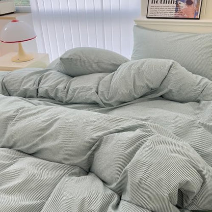 mixinni Green Striped Duvet Cover Twin XL Size - 100% Washed Cotton Pinstripe Comforter Cover with Zipper Closure, Lightweight & Breathable, 3 Pieces Minimalist Stripes Pattern Printed Bedding Set