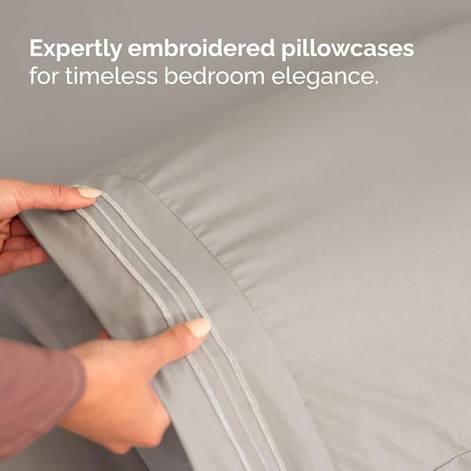 Olympic Queen Sheet Set 66x80 - 4 Piece RV Olympic Queen Size Sheets - Soft, Breathable & Cooling - Fits 14” to 16" Mattress w/ Deep Pockets - Comfy Luxury Bedding - Fade & Wrinkle Free - Light Grey