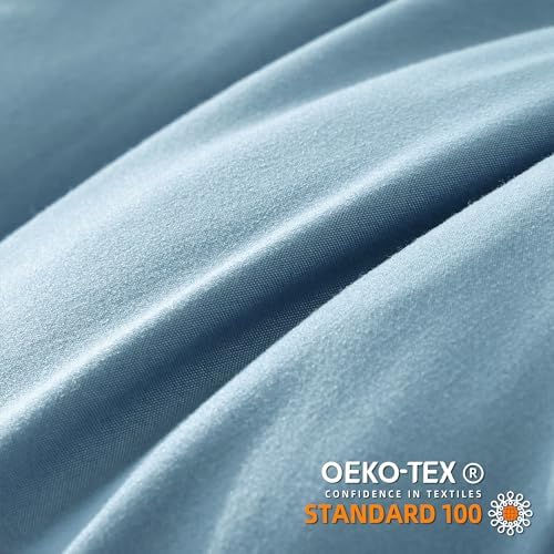 YIRDDEO Twin Comforter Set, Dusty Blue Ball Pom Fringe Bedding Set 2 Pieces