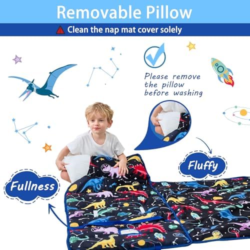 Lasoftan Toddler Nap Mat with Pillow and Blanket, Extra Large Rolled Napping Mats,Slumber Bags for Boys Girls,Kids Sleeping Bag for Daycare, Preschool Travel Camping