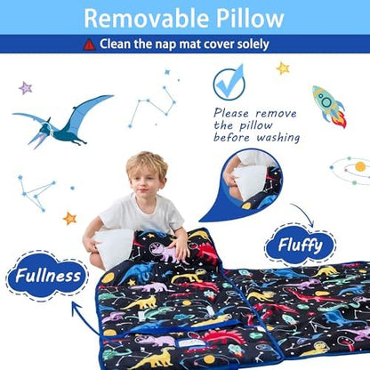 Lasoftan Toddler Nap Mat with Pillow and Blanket, Extra Large Rolled Napping Mats,Slumber Bags for Boys Girls,Kids Sleeping Bag for Daycare, Preschool Travel Camping