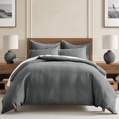Levtex Home Cloud Waffle Twin/Twin XL Comforter Set (68x88in) with 1 Pillow Sham (26x20in) - Solid Waffle Cotton Texture - Charcoal - 100% Cotton Twin Size Comforter Set - Soft, Pre-Washed