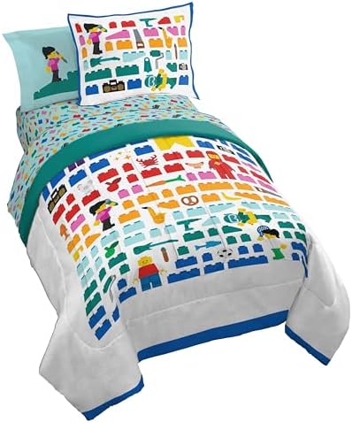 LEGO® Blocks Full Size Comforter Set 7 Piece Soft Kids Bedding, White