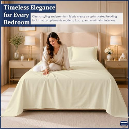 Cottingon 4 PC Olympic Queen Sheets, 15" Deep, Egyptian Cotton, Beige