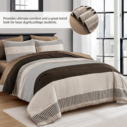 Cottolester Full Size Comforter Dark Brown Striped Comforters for Kids