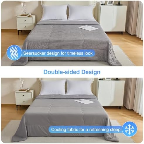 CHOSHOME Cooling Comforter Cooling Blanket, Q-Max 0.45 Cool Sleeping Summer Blanket for Hot Sleeper Night Sweats, King 90" x 108", Grey 02