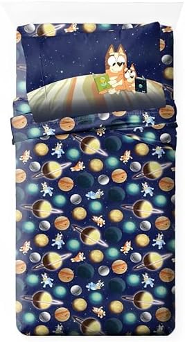 Jay Franco Kids Sheet Set with Fitted, Flat Sheets & Pillow Cover - Ultra-Soft Bedding with Pillowcase for Room Decor, Blue - Bluey & Bingo, 3 Piece Toddler