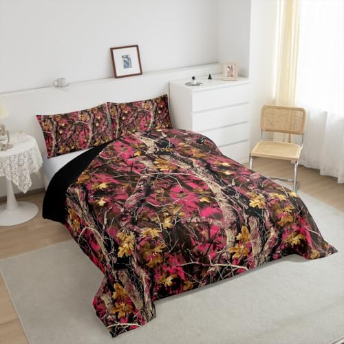 Feelyou Woods Pink Camouflage Comforter Set Twin for Boys Girls Bedding