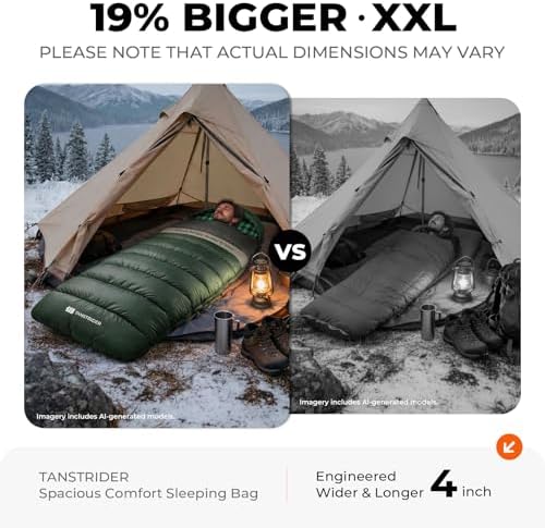 Cotton Flannel XXL Winter Sleeping Bags for Adults Big and Tall,Cold Weather 90x39 Inch Camping Sleep Bag,Waterproof Machine Washable 4 Season Outdoor Camping Gear,2-Way Zipper