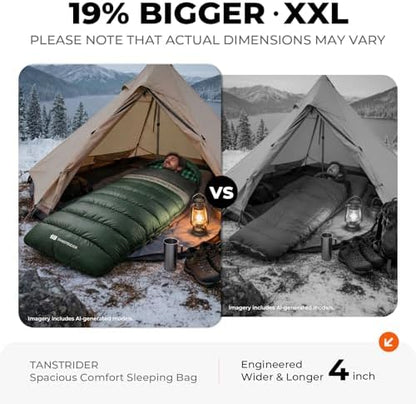 Cotton Flannel XXL Winter Sleeping Bags for Adults Big and Tall,Cold Weather 90x39 Inch Camping Sleep Bag,Waterproof Machine Washable 4 Season Outdoor Camping Gear,2-Way Zipper