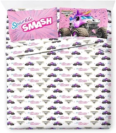 Monster Jam Full Comforter Set 7 Piece Kids Bedding for Girls, Pink