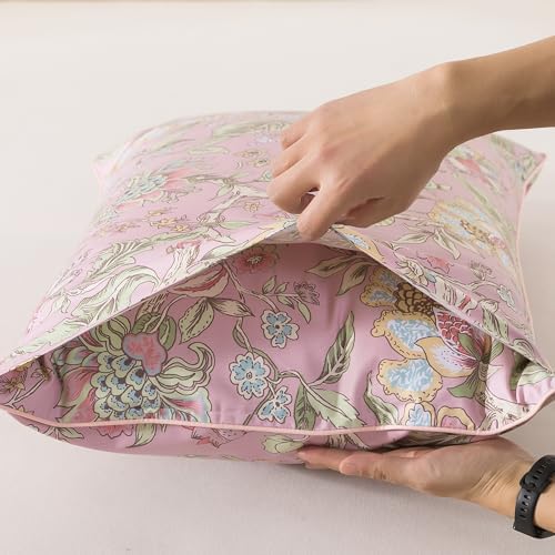 FADFAY Queen Sheet Set 4Pcs 100% Egyptian Cotton Sheets Deep Pocket Soft Breathable Vintage Misty Pink French Country Bedding Shabby Cottagecore Floral Bedding Luxury Hotel Quality for All Seasons