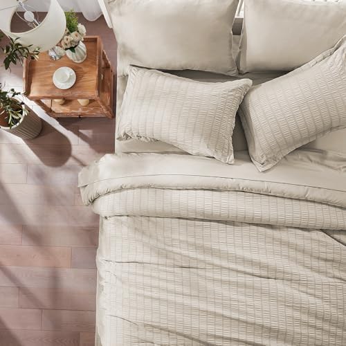 Zzlpp Twin Comforter Set 5 Piece, Beige Bed in a Bag Twin Size Bedding Sets