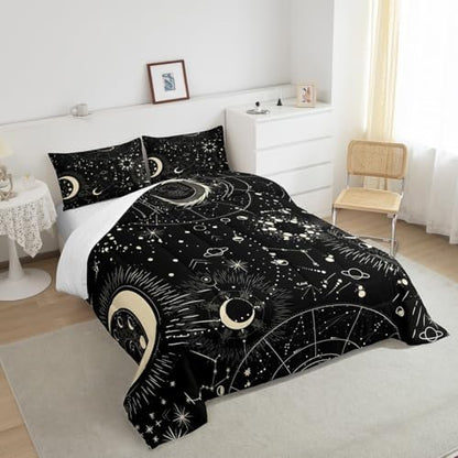 Feelyou Sun and Moon Comforter Set Boho Exotic Bedding Set Galaxy Astrology Comforter for Boys Girls Children Teens Bedroom Decor Chic Cute Luxury Zodiac Signs Duvet Set King Size Quilt Set