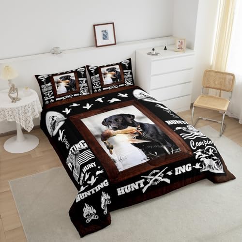Feelyou Duck Hunting Comforter Hunting and Fishing Bedding Set for Kids Boys Girls Dog Hunter Comforter Set Wild Animal Inner Fill Duvet Set 1 Comforter Set with 2 Pillowcases Queen Size