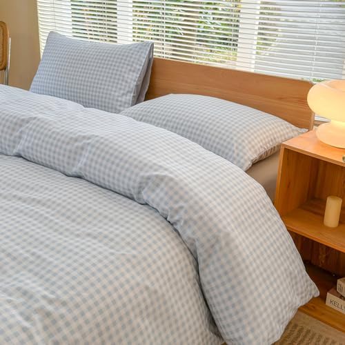 NSNLGSGC Light Blue Gingham Duvet Cover Set, Twin