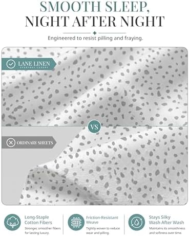 LANE LINEN King Size Bed Sheets Set - 450 Thread Count Sateen Weave for Smooth & Silky Feel On Skin - Breathable 100% Cotton Sheets for Single Beds - Fits Mattresses Upto 15'' Deep - Misty Dot