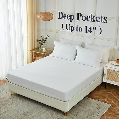 ILAVANDE White Queen Sheets Set 6 Piece,Hotel Luxury Super Soft 1800 Series Microfiber Queen Bed Sheets Set-Wrinkle Free & Breathable-14 Deep Pocket Sheets for Queen Size Bed(Queen,White)