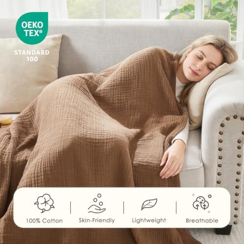 EMME Muslin Blankets for Adults Brown Small Blanket 40" x 50"