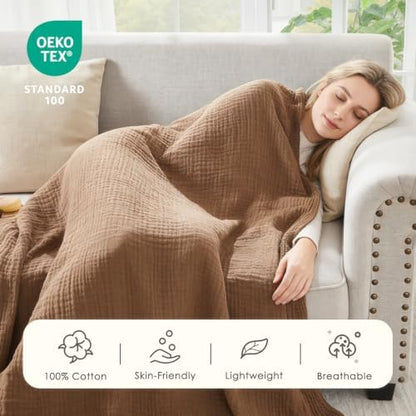 EMME Muslin Blankets for Adults Brown Small Blanket 40" x 50"