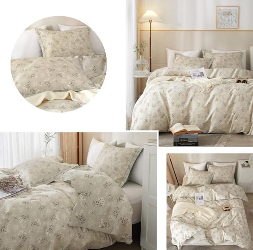 Boho Floral Comforter Set King Size Vintage Garden Style Floral Bedding Comforter with 2 Pillowcases Fluffy Soft Aesthetic Botanical Comforter Set Farmhouse Chic Flower Comforter for King Size Bed