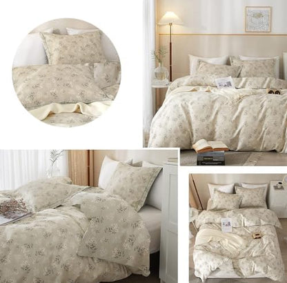 Boho Floral Comforter Set King Size Vintage Garden Style Floral Bedding Comforter with 2 Pillowcases Fluffy Soft Aesthetic Botanical Comforter Set Farmhouse Chic Flower Comforter for King Size Bed