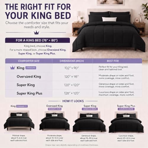 CozyLux Oversized King Comforter Set Black - 7 Pieces Bed in a Bag