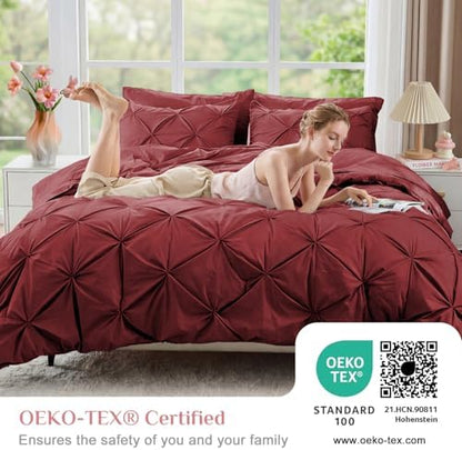 JOLLYVOGUE Full Size Comforter Sets 7 Pieces - Bed in a Bag Full for All Season, Pintuck Bedding Comforter Sets with Comforter, Flat Sheet, Fitted Sheet and Pillowcases & Shams, Burgundy