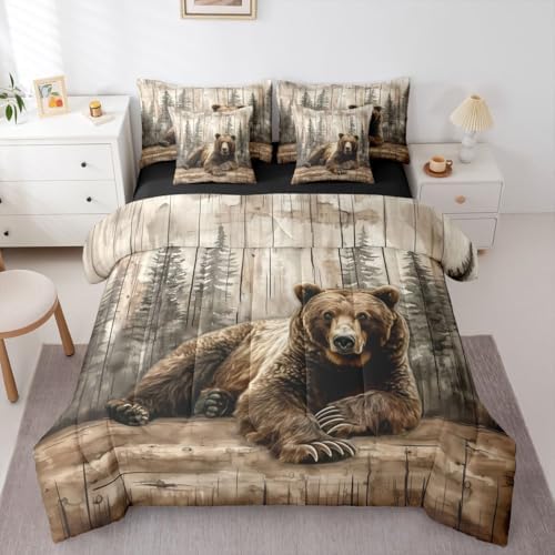 Erosebridal Brown Bear Full Comforter Set with Sheets 7 Piece Rustic Farmhouse Cabin Bed in A Bag Country Hunting Wildlife Bedding Sets for Women Adults Forest Wild Animal Bed Set