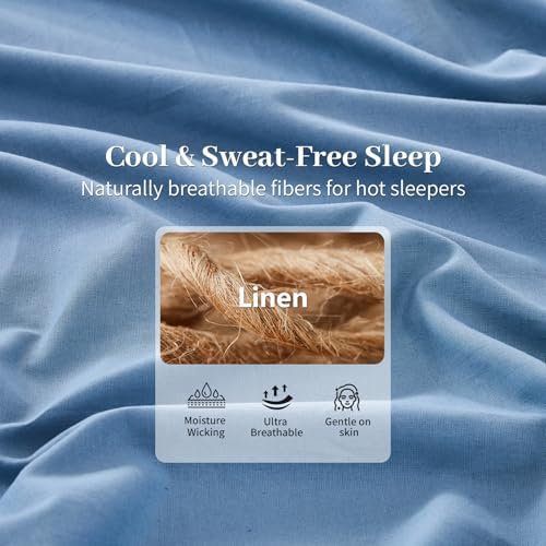 MEISHANG 100% French Linen Sheets California King,6 Pcs,18-24" Deep Pocket