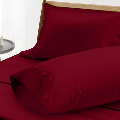Thread Spread 100% Egyptian Cotton Pillow Cases Queen Size Set of 2 - Luxury 1000 Series Paradise Collection Queen Pillow Cases (Burgundy), Soft Cooling Sateen Hotel Egyptian Cotton Pillowcases