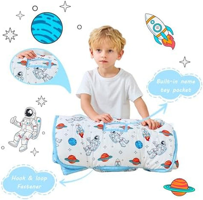 Lasoftan Toddler Nap Mat with Pillow and Blanket, Extra Large Rolled Napping Mats,Slumber Bags for Boys Girls,Kids Sleeping Bag for Daycare, Preschool Travel Camping
