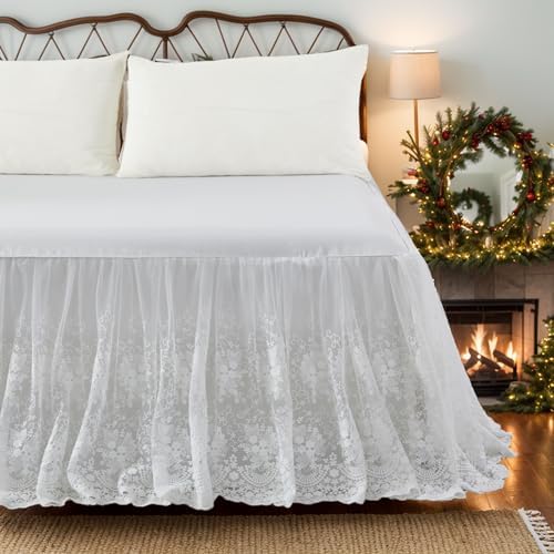 Brandream Lace Bed Skirt Twin Size White 18 Inch Drop Romantic Dust Ruffle Split Corners Bed Sheets Cover Excellent Quality