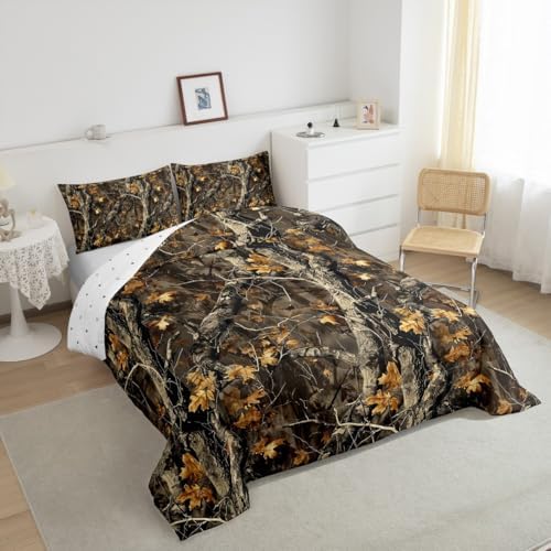 Feelyou Camo Comforter Set Twin Size for Men Boys Adults Kid Rustic Farmhouse Bedding Set Boho Cabin Hunting Down Comforter Forest Tree Camouflage Themed Room Decor Quilt Set 2 Pcs