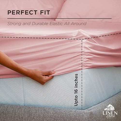 Linen Home 100% Cotton Percale Fitted Sheet only, Full Size, English Rose