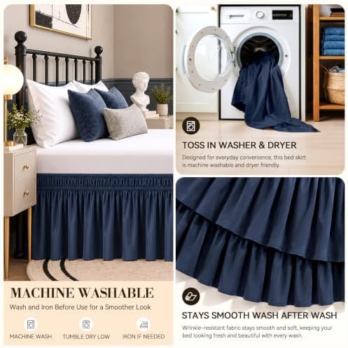RIMELA Bed Skirt with Split Corners, Full, 15 Inch Drop, Navy Blue