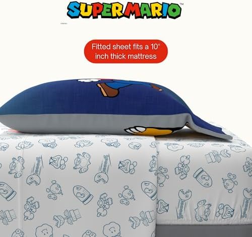 Nintendo Super Mario Bowser Bedding Set, Twin Size 5 Piece Set Kids Super Soft Cozy Reversible Comforter and Sheet Set with Sham, (100% Officially Licensed Product) by Franco