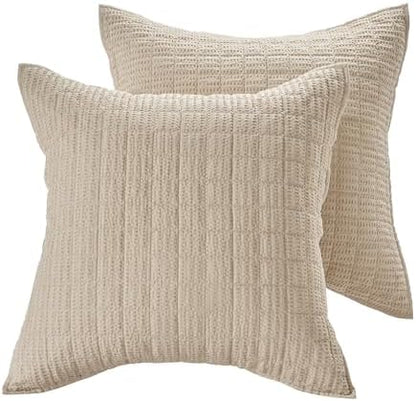 Levtex Home Cloud Waffle - Quilted Euro Sham Set of 2 - Waffle Weave - Flax Beige - (26x26in.), No Insert - Reversible - Cotton
