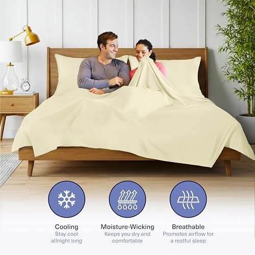 Kickoff Viscose Bamboo Sheets Twin Size 3-pc 100% Organic Bamboo Viscose Bed Cooling Sheets Twin Size Set Cool Bedding for hot Sleepers Sheet Set - Gift Ready Packaging (Cream, T)