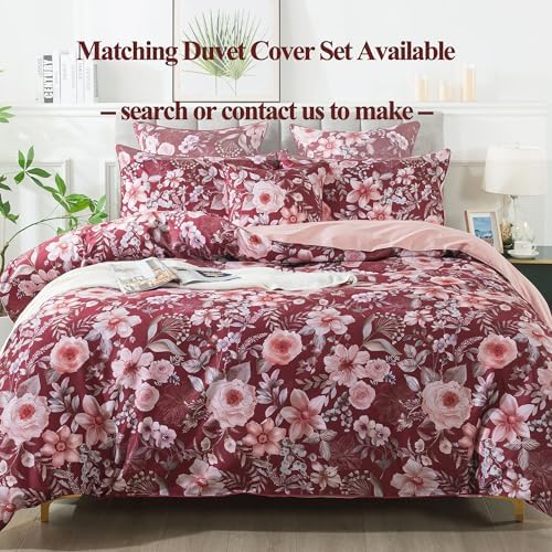 FADFAY Floral Sheets Set Twin XL Vintage Red Floral Bedding Shabby Pink Rose Elegant Peony Sheets Farmhouse Bedding 800 Thread Count 100% Egyptian Cotton Deep Pocket Fitted Sheet 4Pcs, Twin XL Size