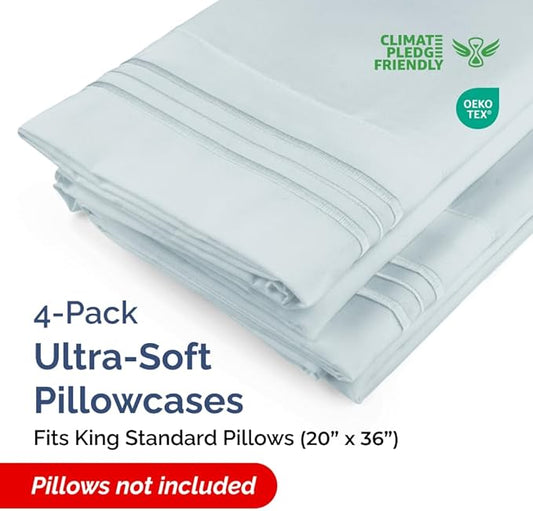 King Standard Pillow Cases Set of 4 - Soft Hotel Quality Pillowcase Covers - Comfy Bedding for Women, Men, Kids & Teens - Machine Washable Pillow Protectors - 4 Piece Set - King Standard Size Sky Blue