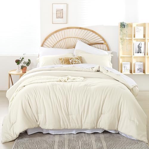 weigelia Full Comforter Set with Sheets - Ivory 7 Pieces Bed in a Bag Full