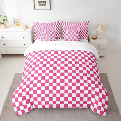 jejeloiu Pink White Comforter Set with Sheets 7 Piece Queen Size