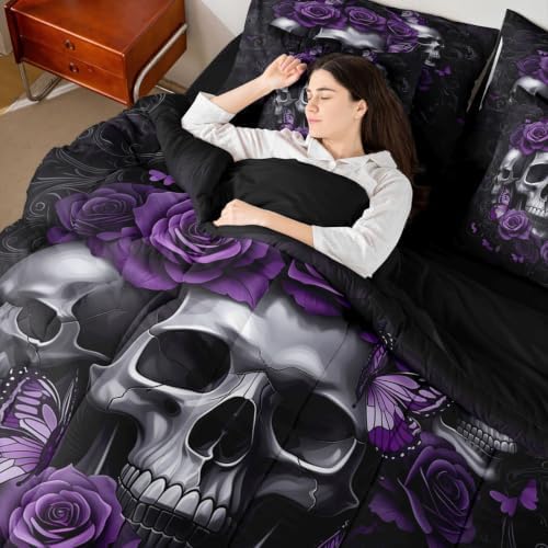 Feelyou Gothic Skull Comforter Set with Sheets 7 Piece Full Size
