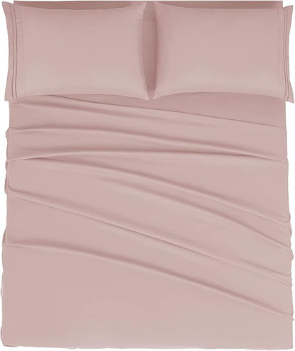 Mejoroom Queen Size Sheet Set - Hotel Luxury 1800 Bedding Sheets & Pillowcases - Deep Pocket Fitted Sheet, Soft, Breathable, Wrinkle & Fade Resistant - 4 Piece (Queen, Dusty Pink)