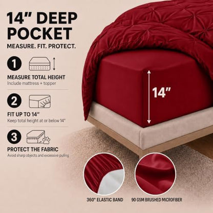 HIMEET Full Size Comforter Set Deep Red - 7 Pieces Pintuck Bed in a Bag