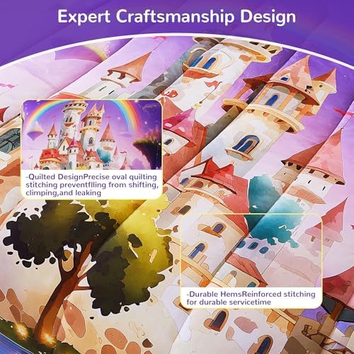 Viviland Twin Bedding Set for Girls 5 Piece Bed in a Bag with Comforter, Sheets, Pillowcases Soft Microfiber Kids Comforter Set, Oeko Certified, Machine Washable, Enchanted Rainbow Castle Fairy Tale